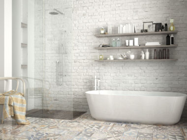 Salle de bain inspiration vintage avec carreaux de ciment au sol