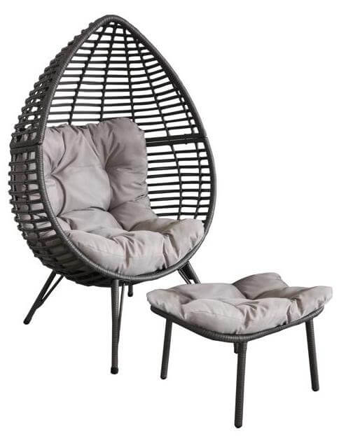 Fauteuil cocon et repose-pied jardin détente