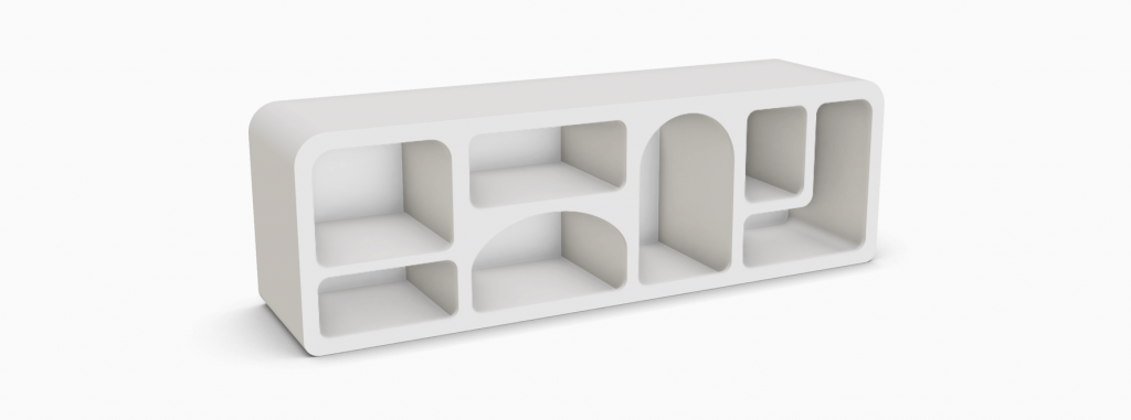 Meuble horizontal en béton cellulaire avec plusieurs niches intégrées